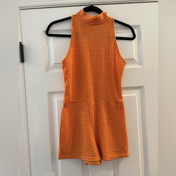 Nasty Gal Romping Around Retro Striped Romper Orange Yellow Pink Small - Picture 2 of 6